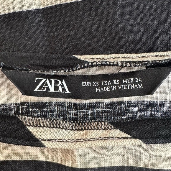Zara Linen Cotton Striped Black and Cream  Top SZ XS/S EUC - Picture 6 of 7